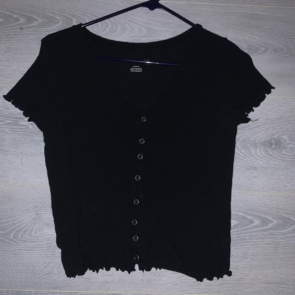 Black top with buttons (never worn, but no tags)
